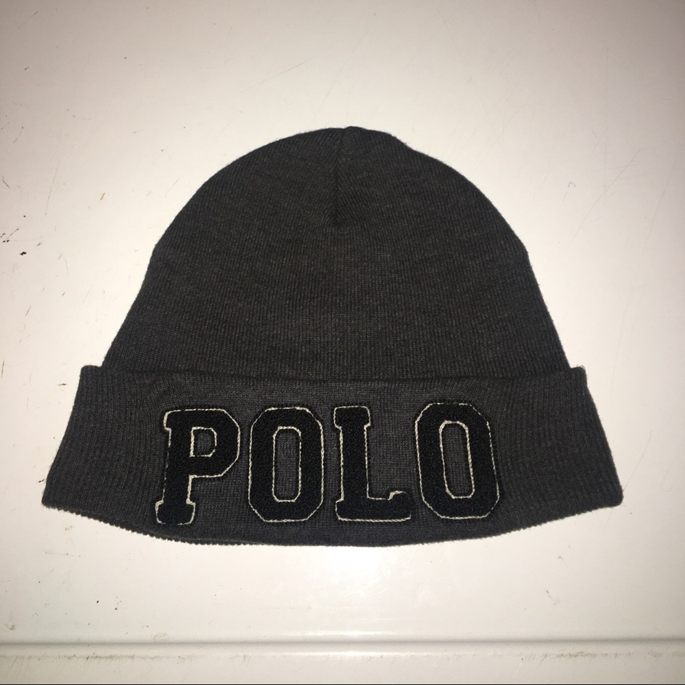 Polo Ralph Lauren Grey Spellout Cuffed Beanie